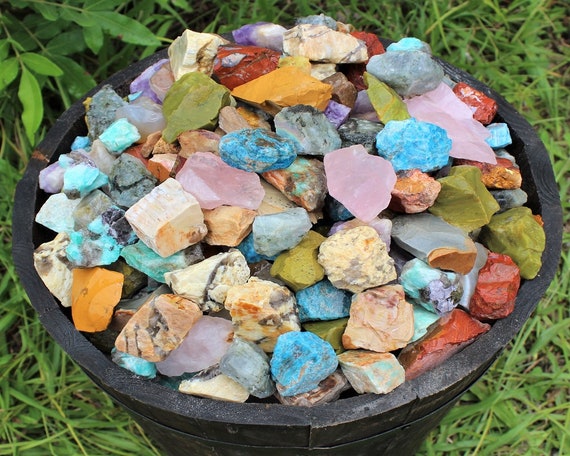 3 lb Bulk Lot Rough Natural Africa Mix 'A' Grade Stones - Beautiful Assortment for Tumbling, Polishing, Cabbing, Cutting, Wire Wrapping etc.