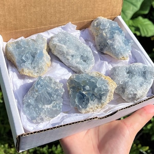 Natural Celestite Clusters Wholesale Boxes: 10 -15 Small Pieces or 6 - 8 LARGE Pieces ('A' Grade Celestite Crystals, Blue Celestite Geodes)