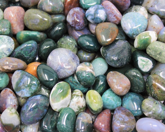 Moss Agate Tumbled Stones: Choose Ounces or lb Bulk Wholesale Lots (Premium Quality 'A' Grade)