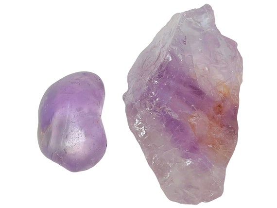 Amethyst Rough Natural & Tumbled Stones Set - 2 Piece Combo Kit (Natural Raw Amethyst + Tumbled Amethyst Crystals)