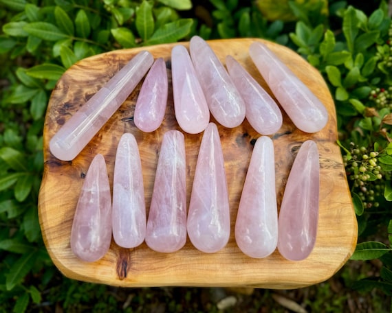 LARGE Rose Quartz Massage Wands, Natural Rose Quartz Crystal Wands: Choose Size (Polished Rose Quartz From Madagascar, Love Stone)
