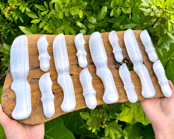 Selenite Crystal Knives, 3.75" or 8" Carved Selenite Knife - Choose Size (Selenite Crystal Cleansing, Charging & Purification Knife)