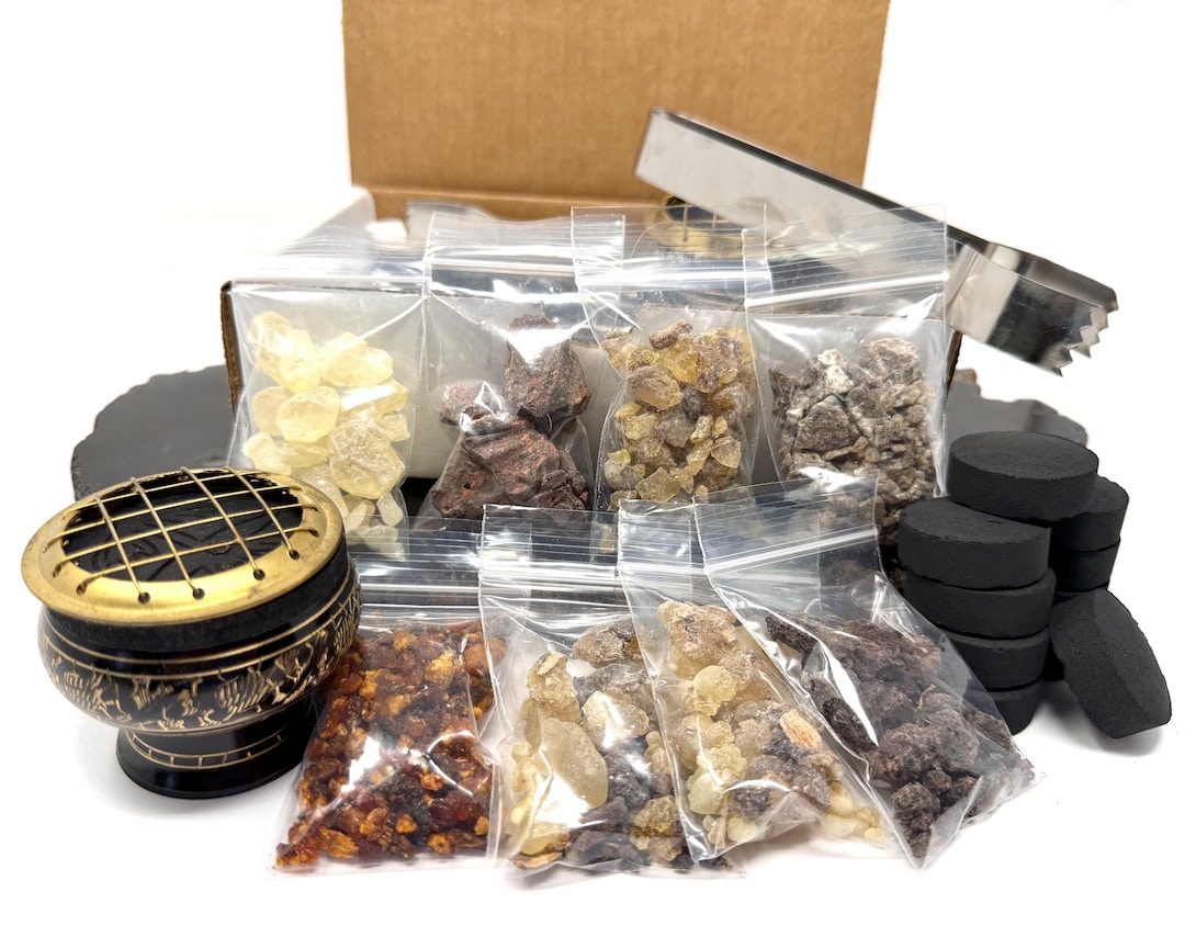 Kit Insenso Resin Incense Starter Kit - Set of 8 Resin Sampler, Brass Burner ...