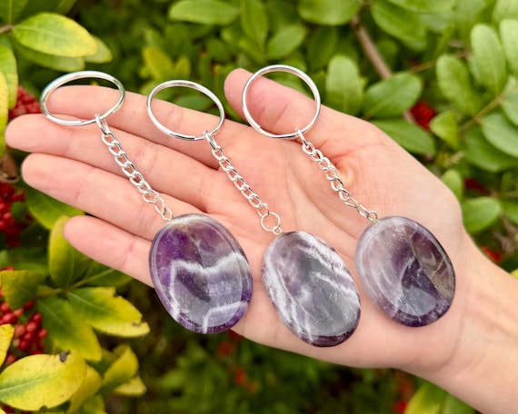 Amethyst Worry Stone Keychains - Polished Gemstone Keyrings