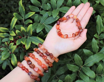 Carnelian Tumbled Gemstone Bracelet: 6-8 mm Stones (Premium Grade Stretch Nugget Bracelet)