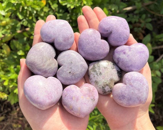 LARGE Lepidolite Heart Crystal, 1.75" - Choose How Many Bulk Discounts! (Palmstone Heart, Polished Lepidolite Heart, Lepidolite Crystal)