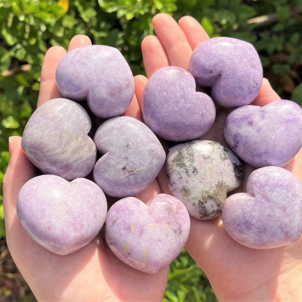 LARGE Lepidolite Heart Crystal, 1.75" - Choose How Many Bulk Discounts! (Palmstone Heart, Polished Lepidolite Heart, Lepidolite Crystal)