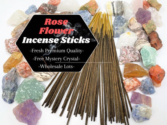 ROSE FLOWER Incense Sticks + FREE Mystery Crystal: Choose How Many (Wholesale Bulk Lots)