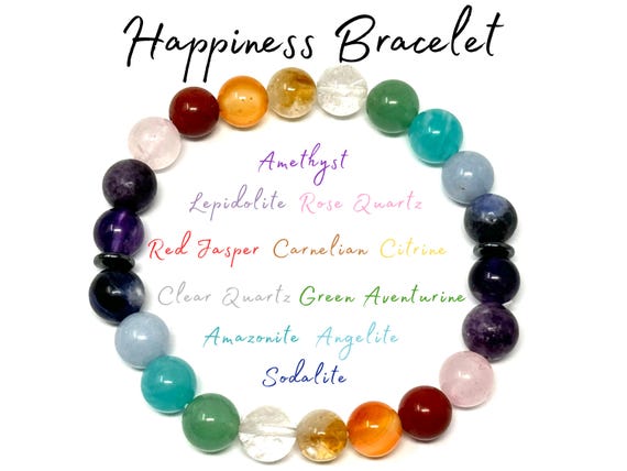 Happiness Bracelet: Bright, Beautiful & Full of Energy 8 mm Round Gemstone Crystals (Joy and Bliss Bracelet, Stretch Bracelet, Crystal Gift)