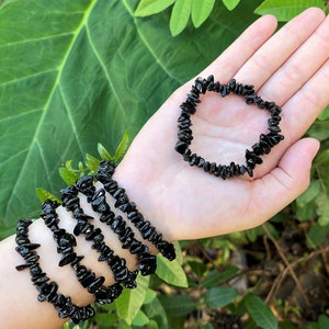 Black Tourmaline Chip Bracelet (Premium Grade Stretch Chip Bracelet, Protection Bracelet)