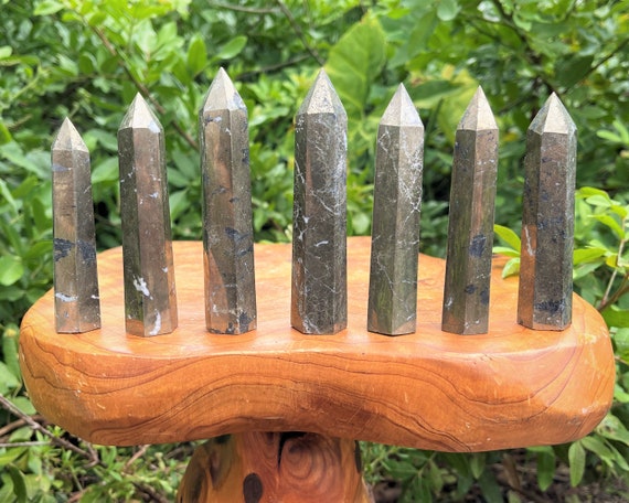 Large Pyrite Obelisk, 3.5 - 4.5" (6-Sided Pyrite Tower, 'A' Grade Pyrite Point, Stunning Pyrite Crystal Towers with Natural Inclusions)