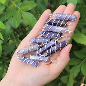 Lepidolite Spiral Wire Wrapped Point Pendant / Necklace (Lepdiolite Point Pendant, Crystal Pendant, Coil Wire Wrapped Lepidolite Necklace)