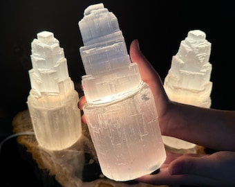 EXTRA LARGE 8" Selenite Crystal Lamps - Selenite Tower Lamp - Cord & Bulb Included