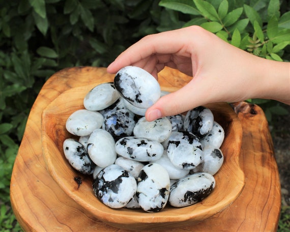 Wholesale Bulk Lot Rainbow Moonstone Palm Stones: Hand Polished 'AAA' Grade Large Rainbow Moonstone Pebbles