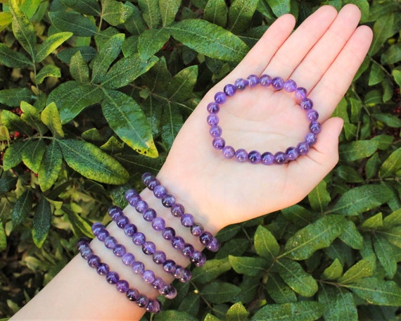 Amethyst Bead Bracelet: 6 mm or 8 mm Round Crystals (Premium Grade Stretch Gemstone Bracelet)