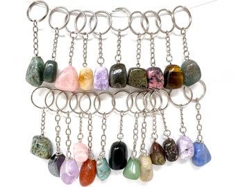 Tumbled Stone Crystal Keychains - Choose Your Gemstone! (Premium Quality Tumble Stone Key Ring, Gemstone Key chain)