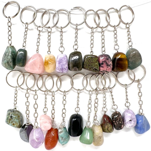 Tumbled Stone Crystal Keychains - Choose Your Gemstone! (Premium Quality Tumble Stone Key Ring, Gemstone Key chain)