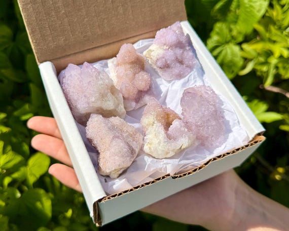 RARE Spirit Quartz Clusters Gift Box: 8 oz, 5-6 Pieces ('AAA' Grade Natural Crystals)