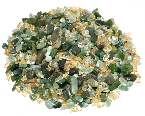 Prosperity Chip Mix - Citrine, Green Aventurine & Jade Nephrite Semi Tumbled Gemstone Mini Chips 3 - 12 mm Wholesale Bulk Lots