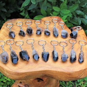 Smokey Quartz Crystal Point Keychain (Raw Smokey Quartz Key Chain, Rough Smokey Quartz Point, Key Ring)