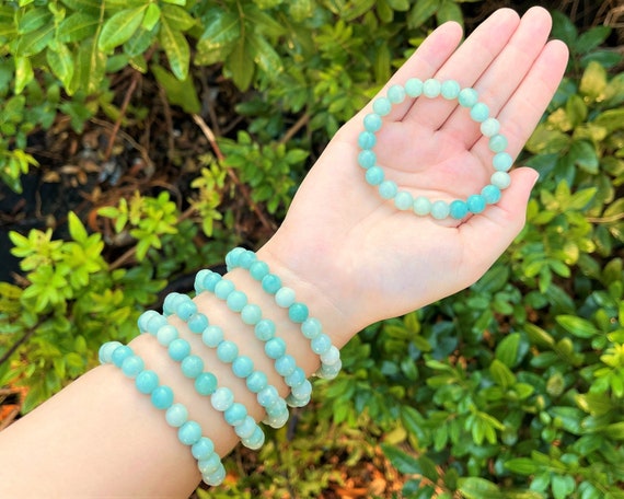 Amazonite Bead Bracelet: 8 mm Round Crystals (Amazonite Bracelet, Premium Grade Stretch Gemstone Bracelet)