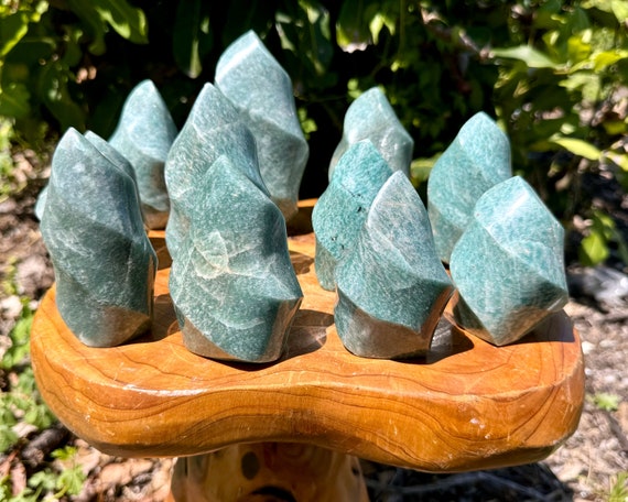Amazonite Crystal Flame, Stunning Polished Cut Base Amazonite: Choose Size ('A' Quality Free Standing Crystal, Amazonite Home Decor)