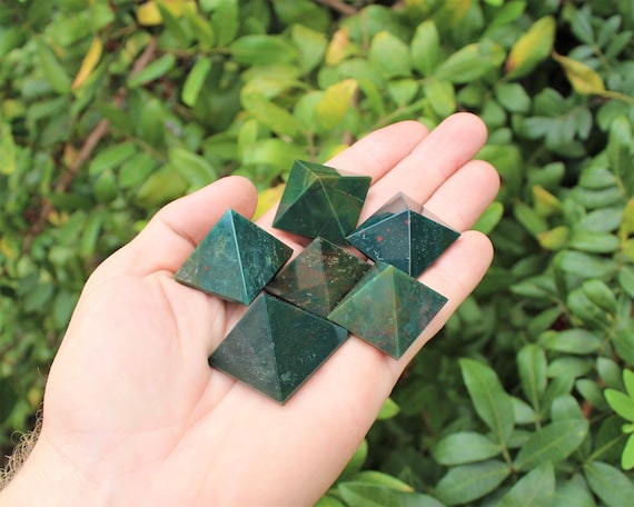 Bloodstone Crystal Pyramid, Medium 1" - 1.25" (Crystal Pyramid, Gemstone Pyramid, Stone Pyramid, Carved Pyramid)