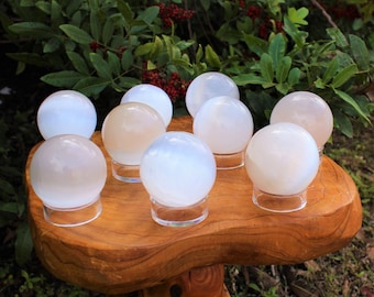 LARGE 2.25" Selenite Crystal Sphere & Display Stand - Choose How Many (Polished Selenite Ball, 60 mm)