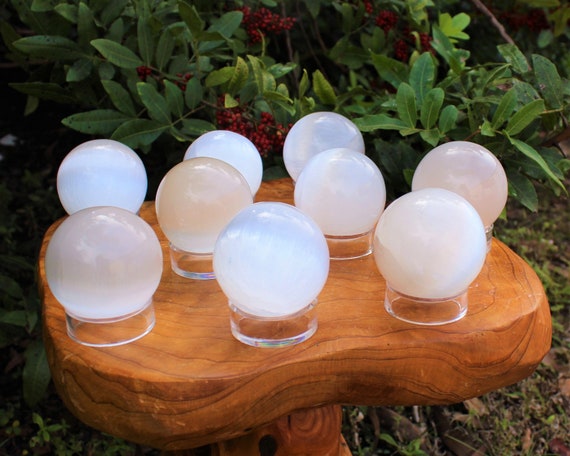 LARGE Selenite Crystal Sphere + Display Stand (60 mm, Crystal Ball, Crystal Sphere, White Selenite, Selenite Sphere)