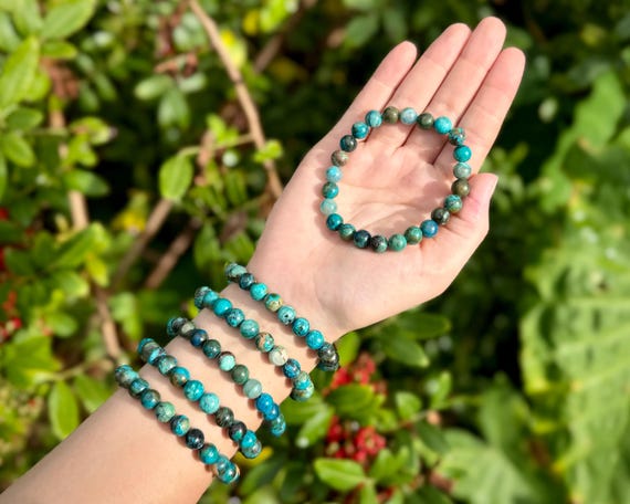 Chrysocolla Bead Bracelet: 8 mm Round Crystals (Natural Chrysocolla Bracelet, Premium Grade Stretch Gemstone Bracelet)