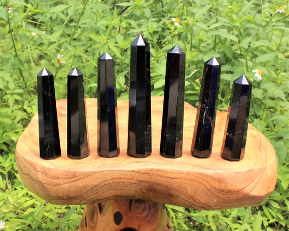 Black Tourmaline Obelisk, 2.75 - 4" Natural Black Tourmaline Crystal Tower (8 Sided A Grade Black Tourmaline Crystal Point, Crystal Healing)
