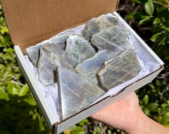 Labradorite Slabs Gift Box: 1 lb, 7 - 10 Pieces ('A' Grade Polished Labradorite Crystals)