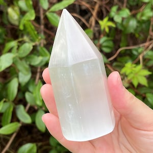 White Selenite Crystal Generator 4&quot; Tall - Choose How Many (6-Sided Selenite Point, Selenite Crystal Tower, Selenite Obelisk)