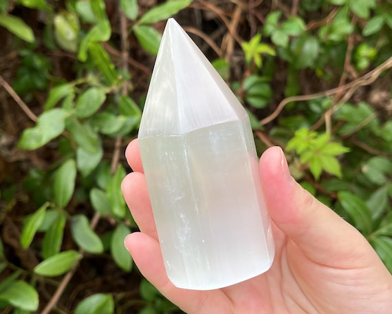 White Selenite Crystal Generator 4" Tall - Choose How Many (6-Sided Selenite Point, Selenite Crystal Tower, Selenite Obelisk)