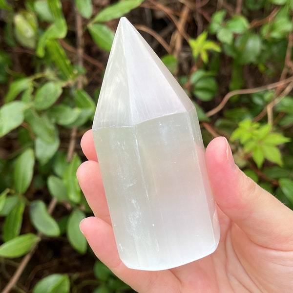 White Selenite Crystal Generator 4" Tall - Choose How Many (6-Sided Selenite Point, Selenite Crystal Tower, Selenite Obelisk)