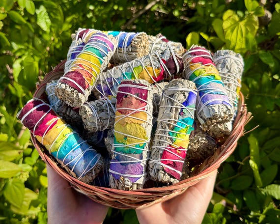 White Sage Smudge & 7 Chakra Rose Petals - Choose How Many 4" Sticks, Wholesale Bulk Lots (Fresh Premium Quality Sage Bundles)