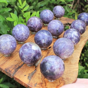 Lepidolite Crystal Sphere with Stand, Large 2&quot; Sphere (&#39;AAA&#39; Grade, Lepidolite Sphere, Polished Lepidolite Crystal, Healing Crystal)