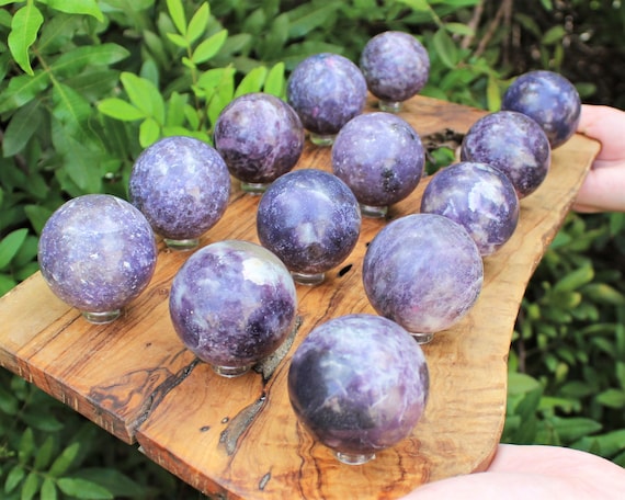 Lepidolite Crystal Sphere with Stand, Large 2" Sphere ('AAA' Grade, Lepidolite Sphere, Polished Lepidolite Crystal, Healing Crystal)