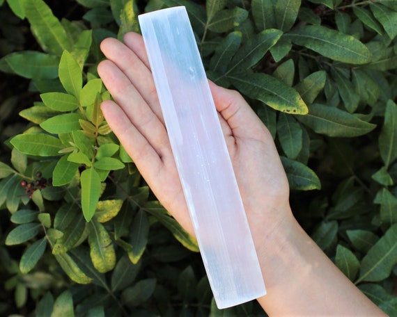 8" Polished Selenite Charging Station LARGE: Flat Selenite Ruler Crystal Plate (Crystal Cleaning, Charging & Purification)