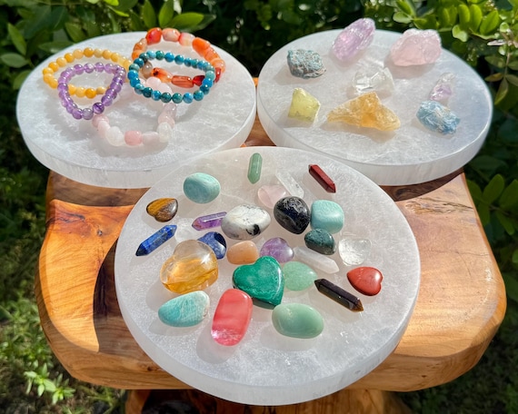 JUMBO Selenite Circle Charging Station, 8" Round Plates (Selenite Crystal Cleansing Plate, Charging & Purification, Home Decor)