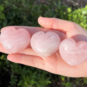 LARGE Rose Quartz Heart Crystal, 1.5 1.75 Crystal Heart, Gemstone Heart, Palm Stone, Rose Quartz Crystal, Polished Rose Quartz 3 Hearts