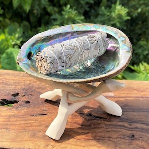 LARGE White Sage Smudge Abalone Kit: 5 - 6&quot; Abalone Shell, White Sage Smudge Stick, Stand & Smudging Directions (House Cleansing)