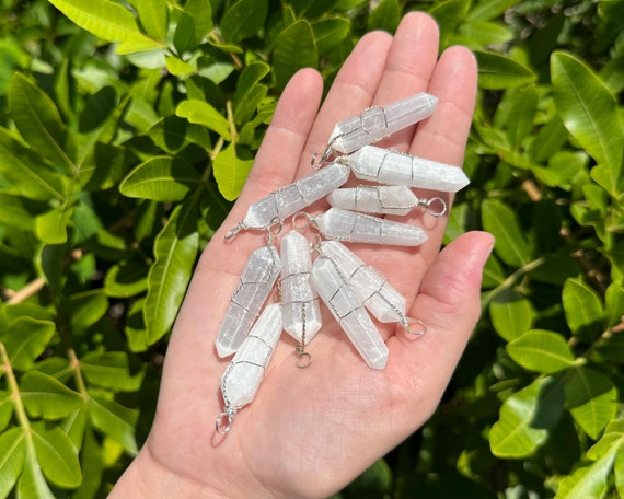 Selenite Wire Wrapped Point Pendant / Necklace (Selenite Point Pendant, Wire Wrapped Selenite Point Necklace)