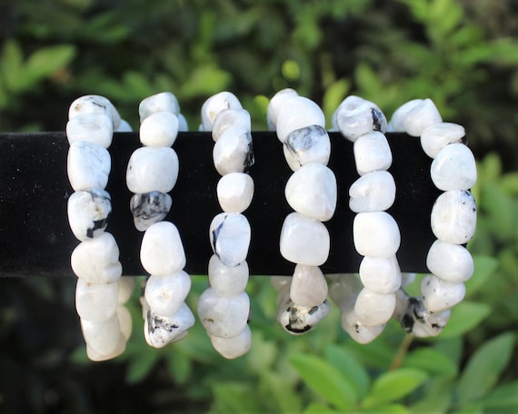 Rainbow Moonstone Tumbled Gemstone Bracelet: 6-8 mm Stones (Premium Grade Stretch Nugget Bracelet)