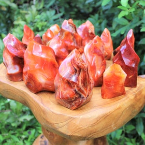 Carnelian Crystal Flame, Stunning Polished Cut Base: Choose Size (&#39;A&#39; Grade Free Standing Crystal, Natural Carnelian Flames From Madagascar)