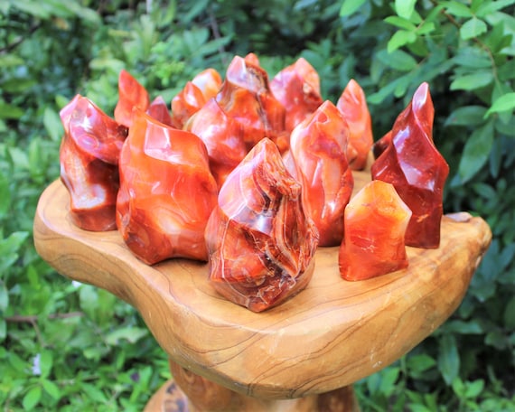 Carnelian Crystal Flame, Stunning Polished Cut Base Carnelian: Choose Size ('AAA' Quality, Free Standing Crystal, Beautiful Display Crystal)