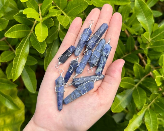 Sodalite Wire Wrapped Point Pendant / Necklace (Sodalite Point Pendant, Wire Wrapped Sodalite Point Necklace)