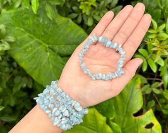 Aquamarine Chip Bracelet - Aquamarine Gemstone Jewelry Gift for Her - Choose How Many