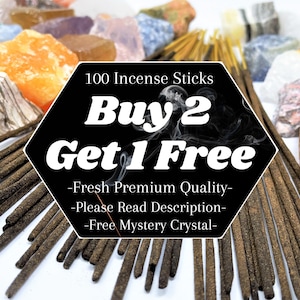 100 Incense Sticks BUY 2 GET 1 FREE! + Free Crystals! - Choose Your Scent (Premium Quality Handmade Incense)