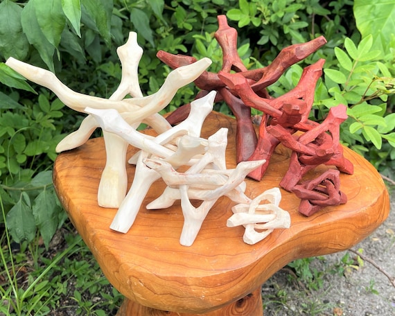 Carved Wooden Display Stand - Choose 2", 4", 6" or 8" - Shell, Sphere & Crystal Tripod Stands